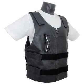 Mens Bullet Proof Style Cowhide Leather Motorcycle Vest w/Gun Pocket 