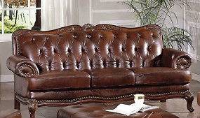   Tri Toned Leather Tufted Traditional Sofa Living Room Furniture New