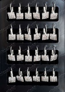   lots jewelry silver P copper CZ rhinestone 12pairs earrings wholesale