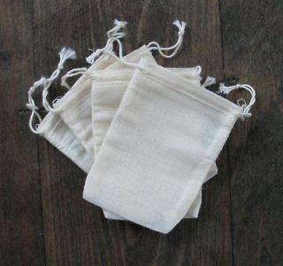 100 Mini Cotton Muslin Drawstring Bags Bath Soap Herbs