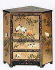 LF622 Oriental Gold Lacquer Corner Cabinet, Longevity Crane, Chinese 