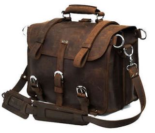 100% Crazy Horse Leather Mens Briefcase Backpack Laptop Bag Travel 