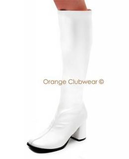   WIDE WIDTH Matte White Knee High Gogo Retro Hippy Costume Boots SHoes