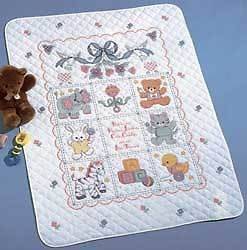   Are Precious Crib Cover Stamped Cross Stitch Kit 34X43 Bucilla Quilt