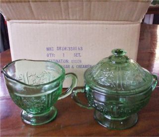 Theyre New Look Old Green Depression Glass Cream & Sugar
