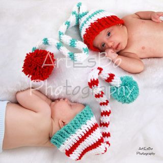 Crochet Baby Dr. Seuss Thing 1 and 2 Twins Long Tail Elf Hats 