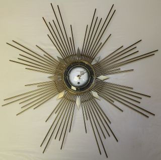 Beautiful 1960s Heco Wall Clock Large Brass Spray 24.5 Wind up Works