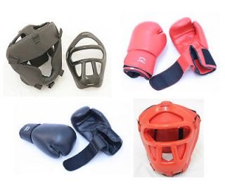Pairs of Pro Boxing Gloves & 2 Pro Head Guards with Cage Gears Heavy 