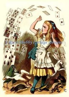 Alice In Wonderland Yellow Dress Crazy Flying Card Fabric Block 5x7