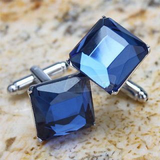 New Square Blue Crystal Cufflinks Mens Gift Party Wedding Cuff Links