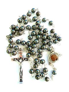   Black Hematite Rosary Beads Jewelry JERUSALEM Cross Necklace Pendant