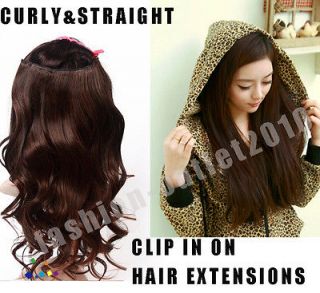 17 or 23 curly wavy straight clip in on hair extensions black brown 