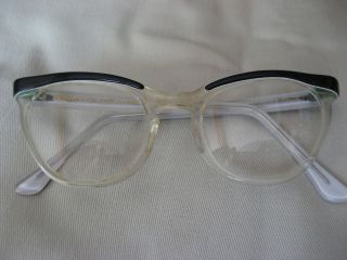   Early 60s PLASTIC Framed SHURON Eyeglasses CAT EYES Black BROWS Glass
