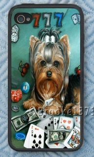 iPHONE CASE rubber YORKIE COVER Yorkshire Terrier dog art casino poker 