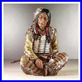 Indian Sitting Native American Chief Peace Pipe Statue