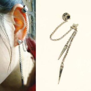   Chain Link Tassels Spike Stud Rivet Dangle Ear Cuff Clip Pin Earring