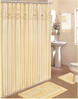   SET 2 Rugs/Mats/Fabric Shower Curtain/Matching Rings/3 Towels BEIGE