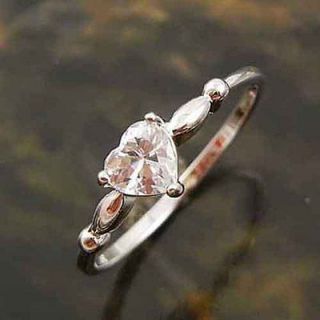 Bridal 9K White Gold Filled CZ Heart Ring Size 7#,A060