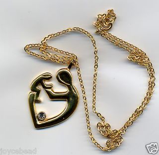   and Child Heart shaped Necklace Pendant CZ or Rhinestone Gold Tone