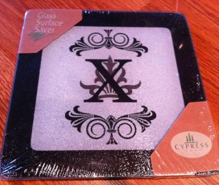   Home X Monogrammed Trivet Glass Cutting Board Black And White