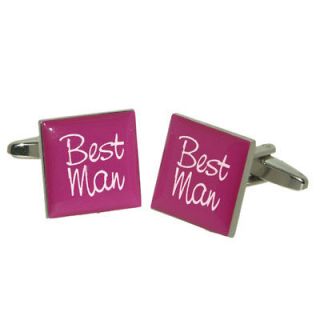 Hot Pink Square Wedding Cufflinks in Gift Bag