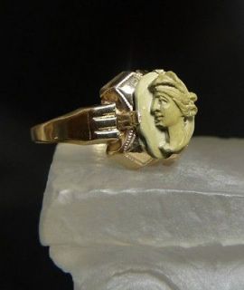 EXTREMELY RARE ANTIQUE OSTBY BARTON TITANIC 10K GOLD CARVED LAVA CAMEO 