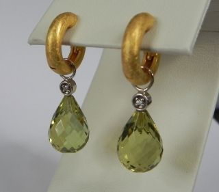 Alderman Ford Green Amber Diamond 14 Gold Earring Charm