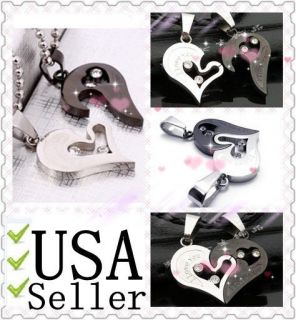   Steel I Love You Heart Couple Pendant + Necklace + Jewelry Bag