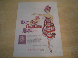 1959 Tussy Deodorant Large Ad Art by Morrow Lady with Guardian Angel