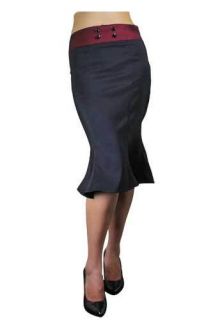 Black & Burgundy Rockabilly Pin Up 50s Style Wiggle Fishtail Skirt
