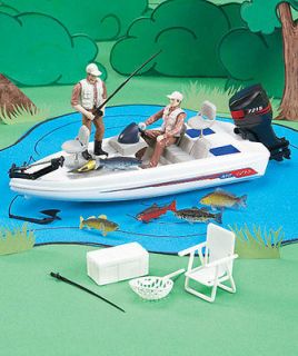 18 PEICE BASS BOAT FISHING TOY SET. Includes BOAT, FISH , MEN , and 