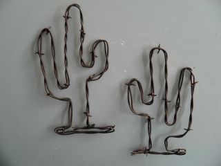   Rusty Barbed Wire Cactus Art ~ Cowboy Rustic South Western Wall Decor