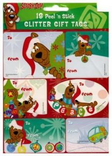 Scooby Doo 18 Peel’ n Stick Christmas Glitter Gift Tags New