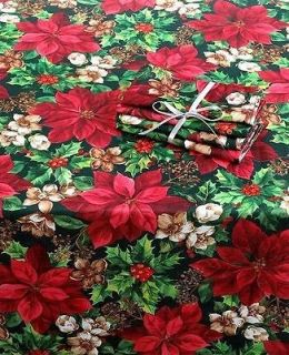   Poinsettia Holly Christmas Holiday Fabric Tablecloth OR Napkin NIP