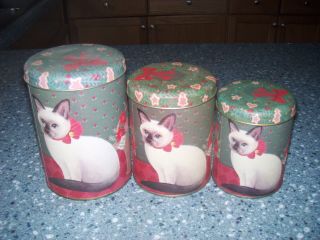   METAL STORAGE CANISTERS CAT & CHRISTMAS THEME PLUS 1FREE SIZE 7X6.5