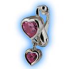 Pink Heart Duo Silver Fake Belly Button Ring Non Piercing Navel Clip