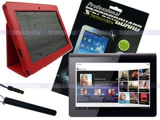 Red Leather Case+Screen Protector+Stylus for Sony Tablet S 9.4