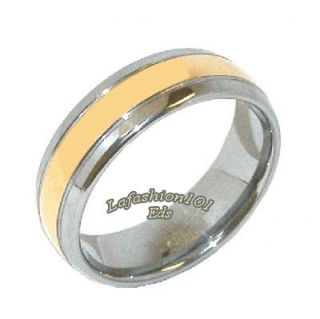 Gold Ion Plated Center Womens Plain Two Tone Wedding Tungsten Ring 