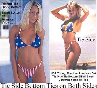   Stripes USA Flag American Full Cut Bikini NEW Swimwear Tie Side Style