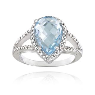925 Silver 3.7ct Blue Topaz & Diamond Accent Teardrop Ring