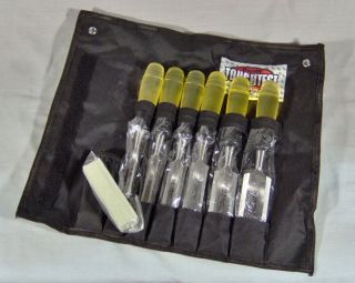 NEW TOUGHTEST 6 PIECE WOOD CHISEL SET with NYLON POUCH CASE and STONE 
