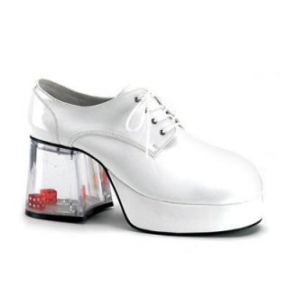 Mens White Pimp Shoes with Floating Dice Disco Fun