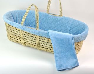 Blue Ultra Soft Dimple Moses Basket Set with matching blanket!