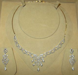   5CT DIAMOND NECKLACE EARRINGS SET IN 18K 750 22K 916 PURE SOLID GOLD