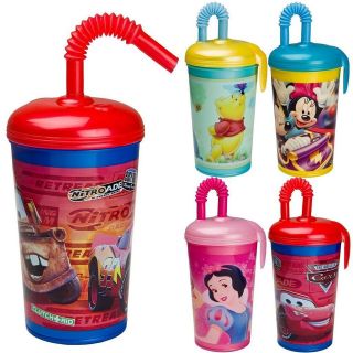 Kids Disney Plastic 425ml Drinking Cup With Straw Water Canteen Bottle 