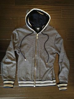 Dolce and & Gabbana D&G Mens White and Navy Blue Stripped Hoodie Size 