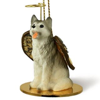 Husky Dog Figurine Angel Statue Gray/White Brown Eyes