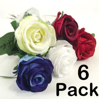 HALF DOZEN 6 Premium Artificial Silk Rose Buds Single Stem Flower 