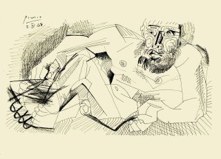 Superb Surrealist Ink/paint Drawing   Jean Cocteau   V, (Picasso era)