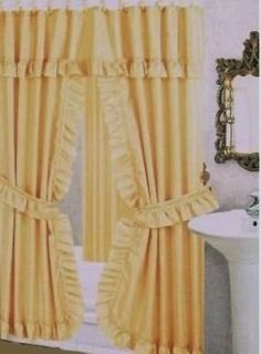  Fabric Bath Double Swag Shower Curtain Attached Valance Vinyl Liner